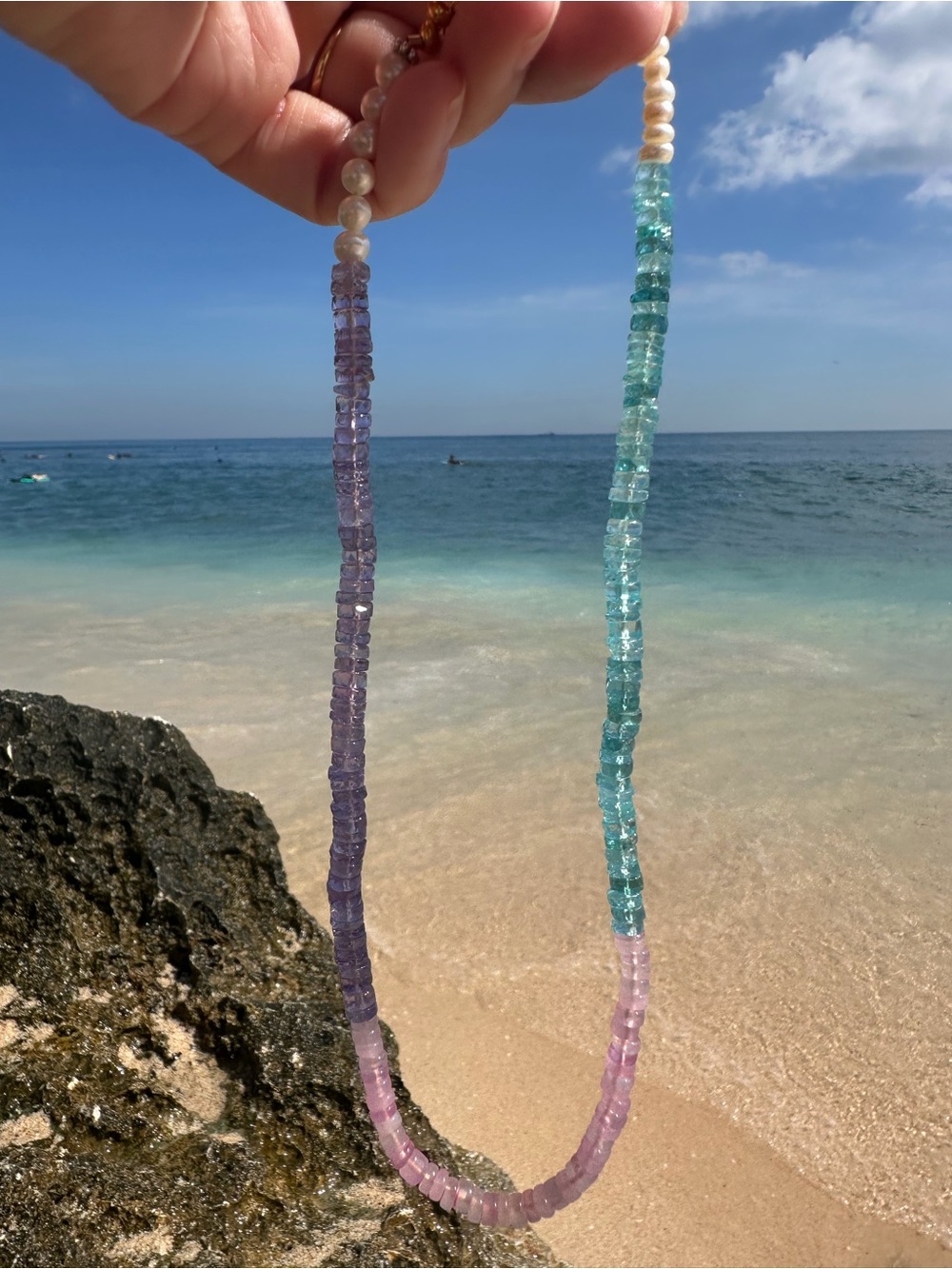 Free People Pastel Crystal Necklace in Pink, Purple & Aqua with Gold Accents